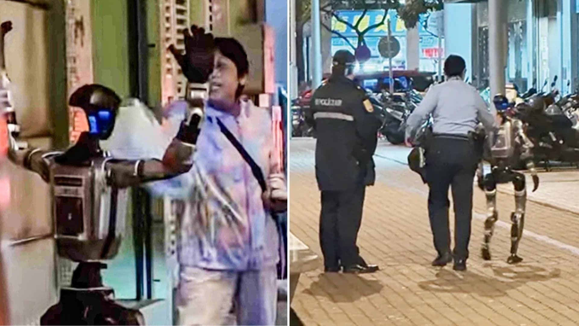 First humanoid robot gets police escort after terrifying elderly woman in Macau — officer puts hand on robot's shoulder