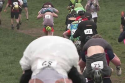 Finnish Couple Take First in the Annual UK Wife Carrying Race